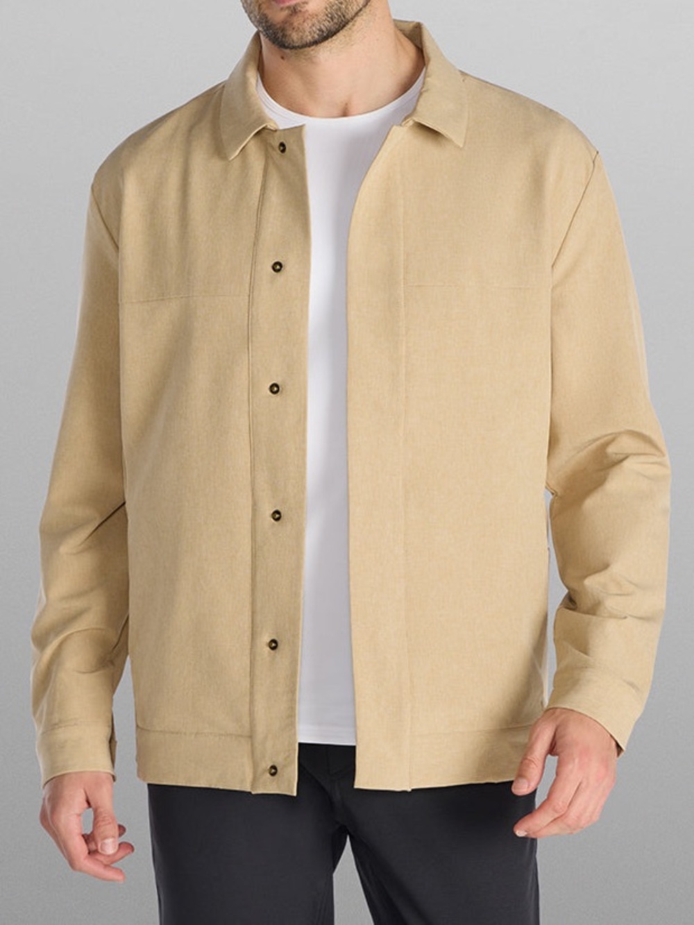 BYLT Basics District Jacket in Sand Tan Brown Snap Button Sz M